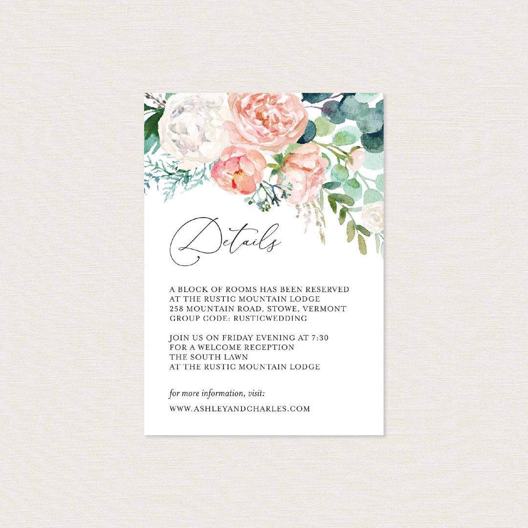 Blush Garden Wedding Details Card Printable
