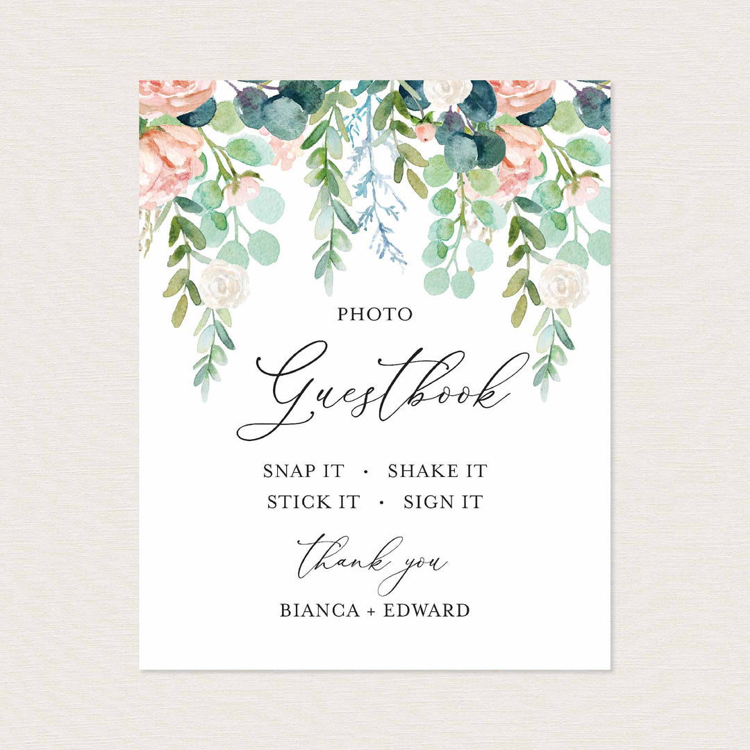 Blush Garden Wedding Photo Guestbook Sign Printable
