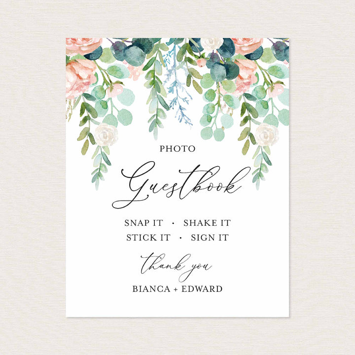 Blush Garden Wedding Photo Guestbook Sign Printable