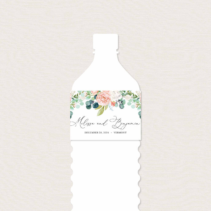 Blush Garden Wedding Water Bottle Label Printable