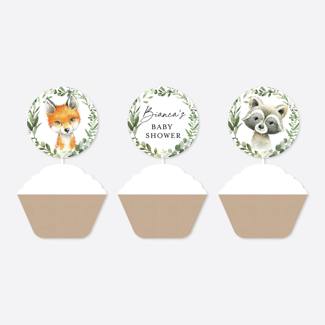 Little Woodland Baby Shower Cupcake Toppers and Cupcake Wrappers Printable